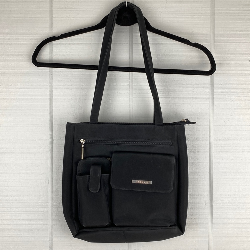 Strada Black Hangbag Shoulder Bag Many Pockets and Compartments 10” x 11”